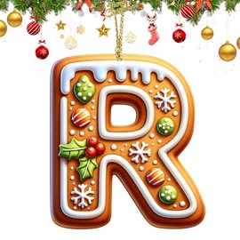 26 Gingerbread Alphabet Letter Ornaments, Christmas Letters Ornaments A to Z, Ornament Letters Decorative Hanging Xmas Alphabet Letters for Christmas Tree DIY Craft Christmas Ornaments (R)