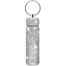 Yuchew Bling Pill Case Pill Container Rhinestone Pill Box Portable Waterproof Pocket Pill Holder Bottle Storage with Keychain for Travel, Outdoor, Camping (Silver)