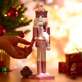 SEWACC 1pc Nutcracker Walnut Doll Puppet Christmas Party Table Decoration Gingerbread Christmas Decor Christmas Puppet Craft Casse Ornaments House Nurse Cotton Claus Pink Ceramics