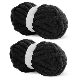 HOMBYS Black Chunky Chenille Yarn for Crocheting, Bulky Thick Fluffy Yarn for Knitting,Super Bulky Chunky Yarn for Hand Knitting Blanket, Soft Plush Yarn, 2 Jumbo Pack (27 yds,8 oz Each Skein)