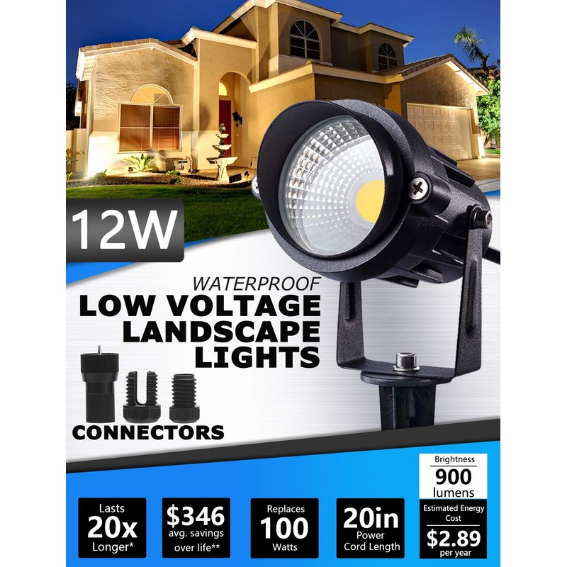 SUNVIE 12W Low Voltage Landscape Lighting LED Landscape Lights 3000K