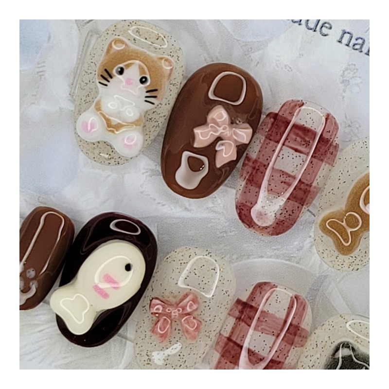 Kitty's Bungeoppang Handmade Nail Tips - Almond S / 냥이네