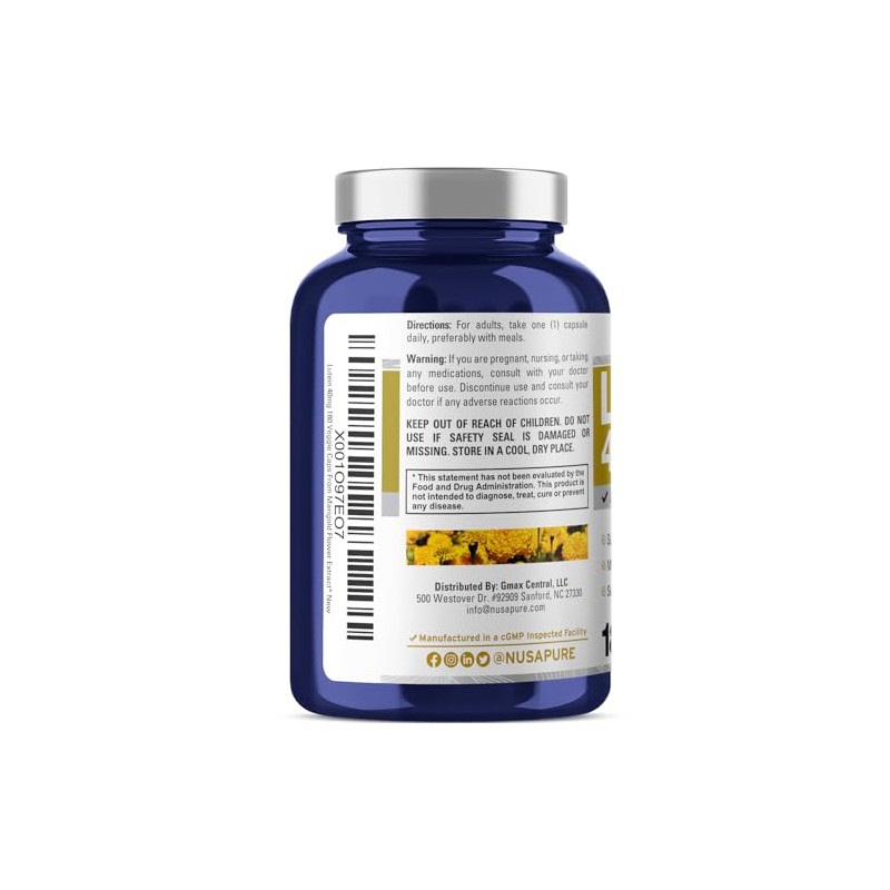 Lutein 180 Cápsulas Vegetales Omg Gluten Suplemento Apoyo Ojos Secos