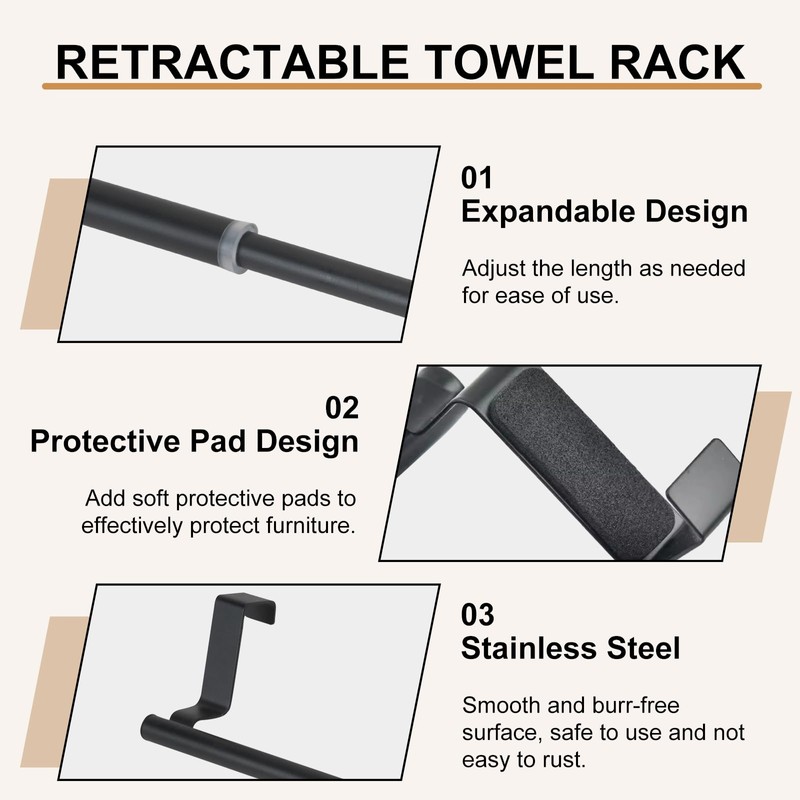 HMIEPRS 2Pcs Tea Towel Holders, No-drill Extendable Towel Rail, Stainless