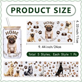 CREATCABIN 5Stück 5Stile Tassen Transferaufkleber Aufreiben Aufkleber Hunde Transfer Tassen Wrap Aufkleber Wasserdicht UV DTF Wraps Für Einmachgläser Möbel Vasen Glasdekorationen Kunsthandwerk 24x11cm