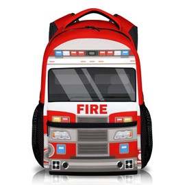 GIHSWE School Backpacks for Boys, 17 inches Back to School Supplies for Kids Children, Fire Truck Bookbag with Pockets for Kindergarten Preschool, Cartoon Schoolbag for Truck Lovers
