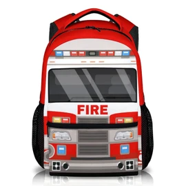 GIHSWE School Backpacks for Boys, 17 inches Back to School Supplies for Kids Children, Fire Truck Bookbag with Pockets for Kindergarten Preschool, Cartoon Schoolbag for Truck Lovers