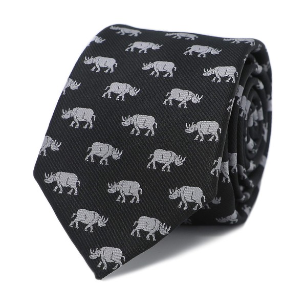 MENDEPOT Rhinoceros Necktie With Box Microfiber Jacquard Rhino Pattern Men Wedding Suit Accessory Gift Tie