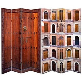 Oriental Furniture 6 ft. Tall Double Sided Doors Canvas Room Divider 4 Panel
