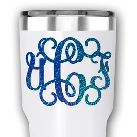 Royal Blue Mirrored Chrome Holographic Vine Monogram Initials Decal Sticker (8 Inches High)