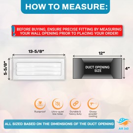 Aluminum 12 x 4 in (Duct Opening) 1-Way Air Duct Register Vent Cover for Ceiling and Wall - Modern HVAC Louver Vent Cover Adjustable – Durable Rustproof Wall Grille – Overall Size 13-5/8 x 5-5/8 Inch