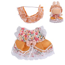 Tinoaly 17cm Doll Clothes Set, Cute Orange Dress & Headband Kawaii Plush Dolls Outfit Adorable Clothing Accessories for Girls & Collectors (No Doll)