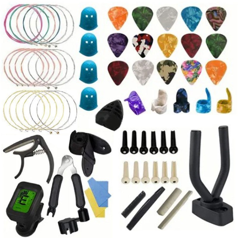 66Pcs Guitar Accessories Kit Tuner Capo Pick Bracket Repair Tools