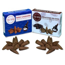 TRUMIRI Backflow Incense Cones - Combo Pack of 20 Incense Cones Waterfall - 10 Nag Champa + 10 Dragons Blood - Incense Backflow Cones - Waterfall Incense Cones - Incense Waterfall Cones