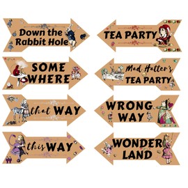 Alice in Wonderland Party Decor Vintage Style Arrow Signs Mad Hatters Tea Party Props 8 PCS Double Sided