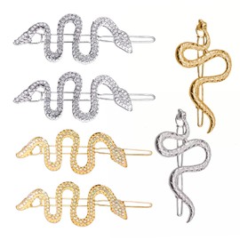 6 Pieces Snake Shaped Hair Pins, Diamond-Studded Hair Pins, Hair Forks, Retro Side Clips, Styling Hairpins, Alloy Hairpins, Creative Bangs Clips