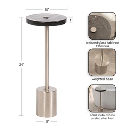 Kate and Laurel Xyler Modern Round Metal and Glass Drink Table, 10 x 10 x 24, Gray Glass and Silver, Decorative Plant Pedestal Table for Use as Indoor Plant Stand or Small Bathtub Table