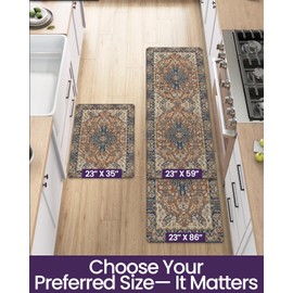 DEXI Kitchen Mats for Floor Cushioned, 23x35 Wide Runner Rug Non Slip, Waterproof Soft Comfort Standing Padded Anti Fatigue Decorative, Brown Beige