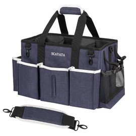 SCAVATA Wearable Caddy Bag, Cleaning Supplies Organizer With Handle & Shoulder Straps for Housekeepers, Under Sink & Car Tool Organizers With 4 Foldable Divider (NavyBlue)