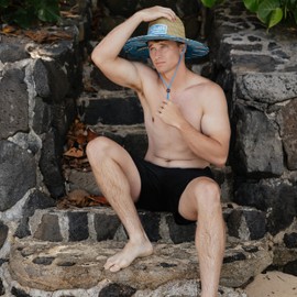 Whale Sunhat Fabric Pattern Print Straw Sunhat Men, Lifeguard Hat, Swim, Paddle Board, Boat, Fishing, Fits All Blue