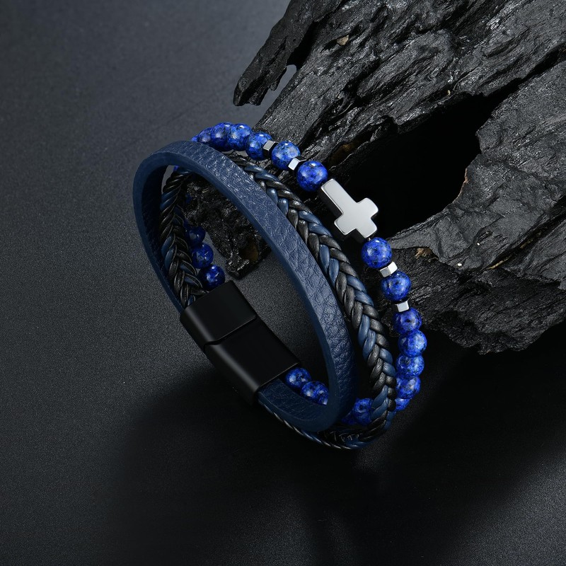 Raymard Mens Tiger Eye Black Obsidian Lava Rock Lapis Lazuli