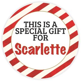This is a Gift for Scarlette - Circle Sticker Decal 3 Inch - Candy Cane Merry Christmas Gift Tag Present Tree Holiday Custom Name Santa Claus