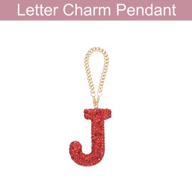 MECCANIXITY Bling Car Letter Charm, Initial J Letter Interior Car Rear View Mirror Decoration Hanging Crystal Ornaments for Women Bags Water Cup DIY Craft, Red