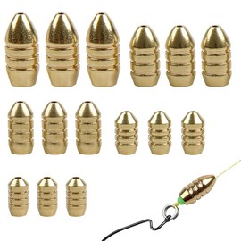 15Pcs Brass Fishing Weights Kit Fishing Brass Hollow Sinkers Fishing Copper Weights for Freshwater Saltwater Fishing Tackle Weights Kit Sizes 1.8g 3.5g 5g 7g 10g