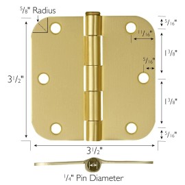 Design House 10 Pack Heavy Duty Satin Brass Door Hinges 3.5 Inch Steel Construction