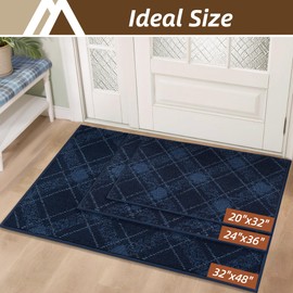 COSY HOMEER Plaid Door Mat 24" x 36",Dirt Trapper Entryway Rugs,Non-Slip Washable Farmhouse Doormat,Low Profile Welcome Mats for Muddy Paws Navy Blue
