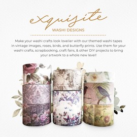 Serenity Fair Antique Roses & Florals Washi Tape Set, 7 Washi Tapes, 6 Washi Paper Stickers, 6 Sheets Vellum Paper, 6 Sheets Paper Cards, Vintage Crafting Supplies