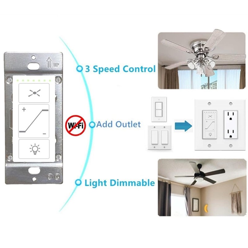 Nexete Ceiling Fan Control & Dimmer Wall Switch, 2 in