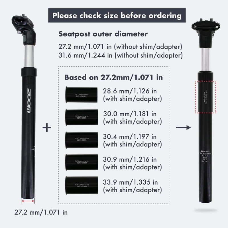 DJC Bike Suspension Seatpost Shock Absorber Damper Post 27.2 30.9