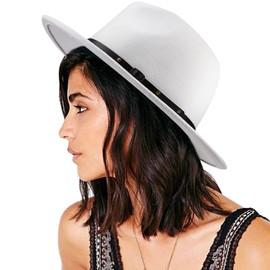 DRESHOW Women Classic Felt Fedora Wide Brim Floppy with Belt Buckle Panama Hat