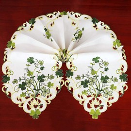 Simhomsen Embroidered Irish Clover St. Patrick’s Day Table Runner, Spring Shamrock Decorations (14 x 34 inches)