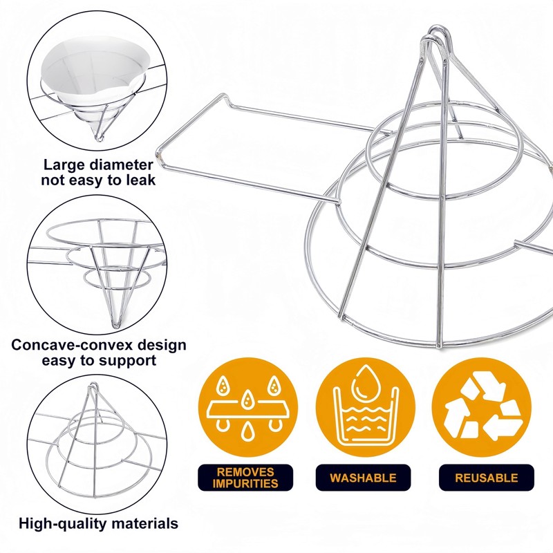 Portable folding cooking oil filter holder, 10" Chrome-Plated Steel Fryer