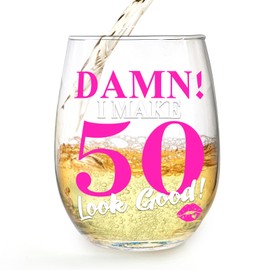 50th Birthday Gifts for Her - Cool Gifts for 50th Birthday 'I MAKE 50 Look Good!'Wine Glass, 50th Birthday Decorations, 50 Funny Gift Ideas for Friend, Sister, Daughter, Wife, Coworker - 16oz