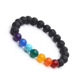 ARIHANT GEMS AND JEWELS 7 Chakra Lava Crystal Bracelet Natural Stones Bracelet, Reiki/Yoga Healing, Aromatherapy Essential Oil Diffuser Gemstone Stretchable Bracelet for Men & Women by (7 Chakra Lava)