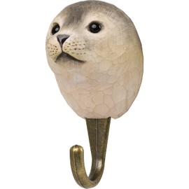 WILDLIFEGARDEN Wildlife Garden WG4794 Hook Seal - Hand Carved Animal Hook Made of Wood and Metal - Polar Animal Collection