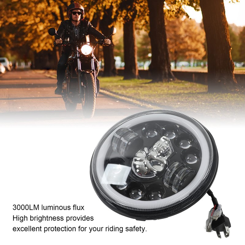 Motorcycle LED Headlight, 7in Round Motorcycle LED Angel Eye Headlight