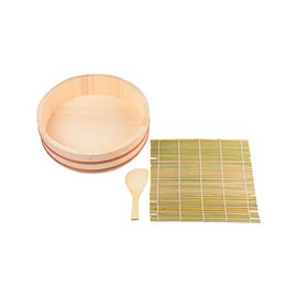 Pearl Metal Taimaki Chirashi Sushi 3-Piece Set Sushi Tub 27cm Approx. 3 go, Rice Paddle, Sushi Mat, Sushi, Enjoy at Home D-6768