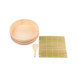Pearl Metal Taimaki Chirashi Sushi 3-Piece Set Sushi Tub 27cm Approx. 3 go, Rice Paddle, Sushi Mat, Sushi, Enjoy at Home D-6768
