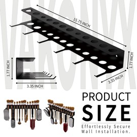 Vakonyx Wall Mount Brush Holder & Tool Hanger Rack for Garage, Detailing Organizer with Mounting Hardware - Holds 12 Brushes + Hooks for Towels & Tools​