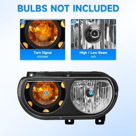 ELH Headlight Assembly Fit for 2008-2014 Dodge Challenger (Black/Amber)