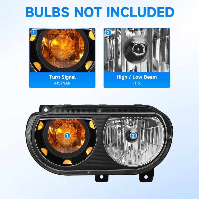 ELH Headlight Assembly Fit for 2008-2014 Dodge Challenger (Black/Amber)
