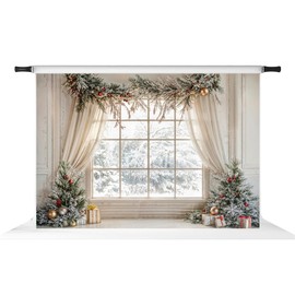 Kate Christmas Window Photography Background White Wall Professional Photo Backdrop Bright Backdrops for Family Photography, 7X5ft