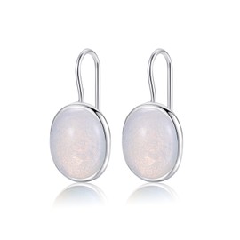 Natural Oval Clear Gemstone Drop Earrings Solid 925 Sterling Silver Hook MetJakt Earring Opal for Women's Fine Jewelry (Moonstone)