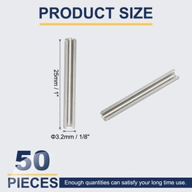 PATIKIL Slotted Spring Pin, 50 Pcs 1/8" x 1" (3.2mm x 25mm) 304 Stainless Steel Split Roll Pins Spring Dowel for Home Improvement Automotive Machine Repair, Silver
