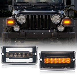 Aexploer Front Turn Signal Corner Marker Lights Compatible with Wrangler TJ 1997-2006 Yellow Dynmaic Sequential Blink LED as Turn Signal Lights,White as Daytime Running Lights (Smoked Lens)