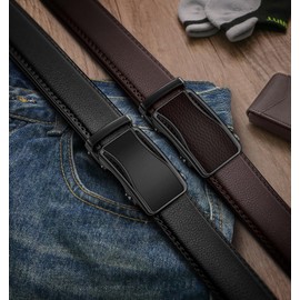 KEMISANT Mens Ratchet Belt 2 Units,Sliding Belt For Gift Mens Dress Casual 1 3/8",Size Adjustable(Black/Deep Brown,32"-38" Waist Adjustable)